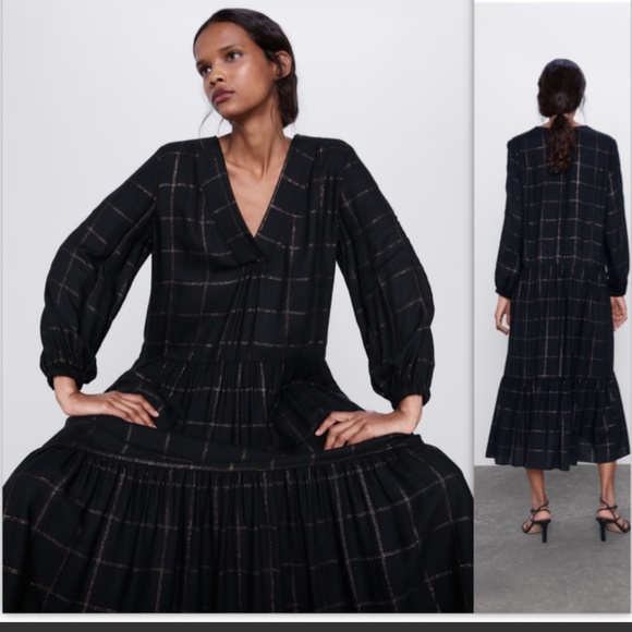 Zara Black Plaid Dress NWT - Picture 3 of 12